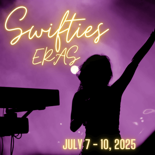 Silhouette image of a girl pop star and Swifties Eras title.