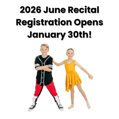 Photo of two dancers for the June Recital Registration.