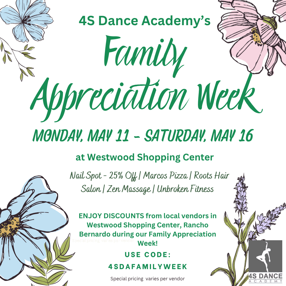 Family Appreciation Week title with flowers and 4SDA logo.