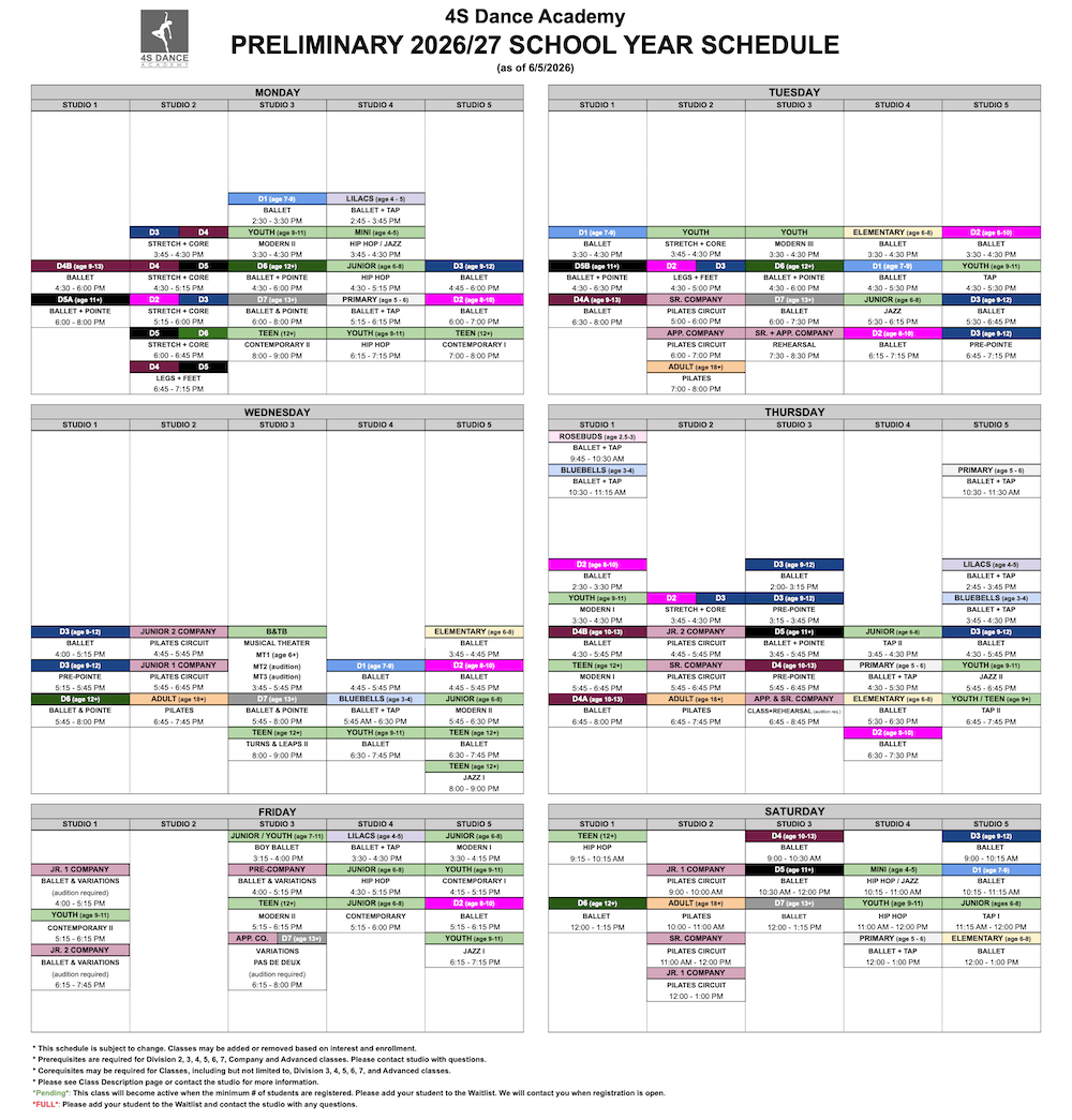 Color coded class schedule.