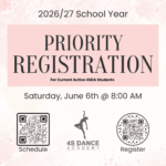 Priority Registration title with QR codes to the schedule and to register.