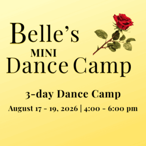 Yellow background with a red rose and the camp details.