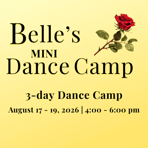 Yellow background with a red rose and the camp details.