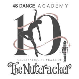 4SDA's 10th annual Nutcracker. The number 10 with a ballerina and a nutcracker doll.
